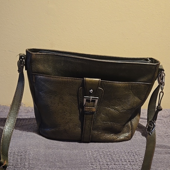 Green leather crossbody purse - Picture 3 of 8